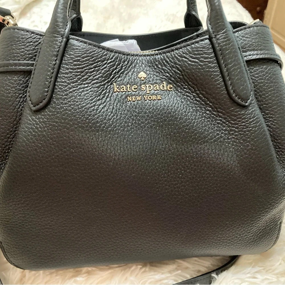 kate spade Black Pebbled Leather Satchel with Gold Logo